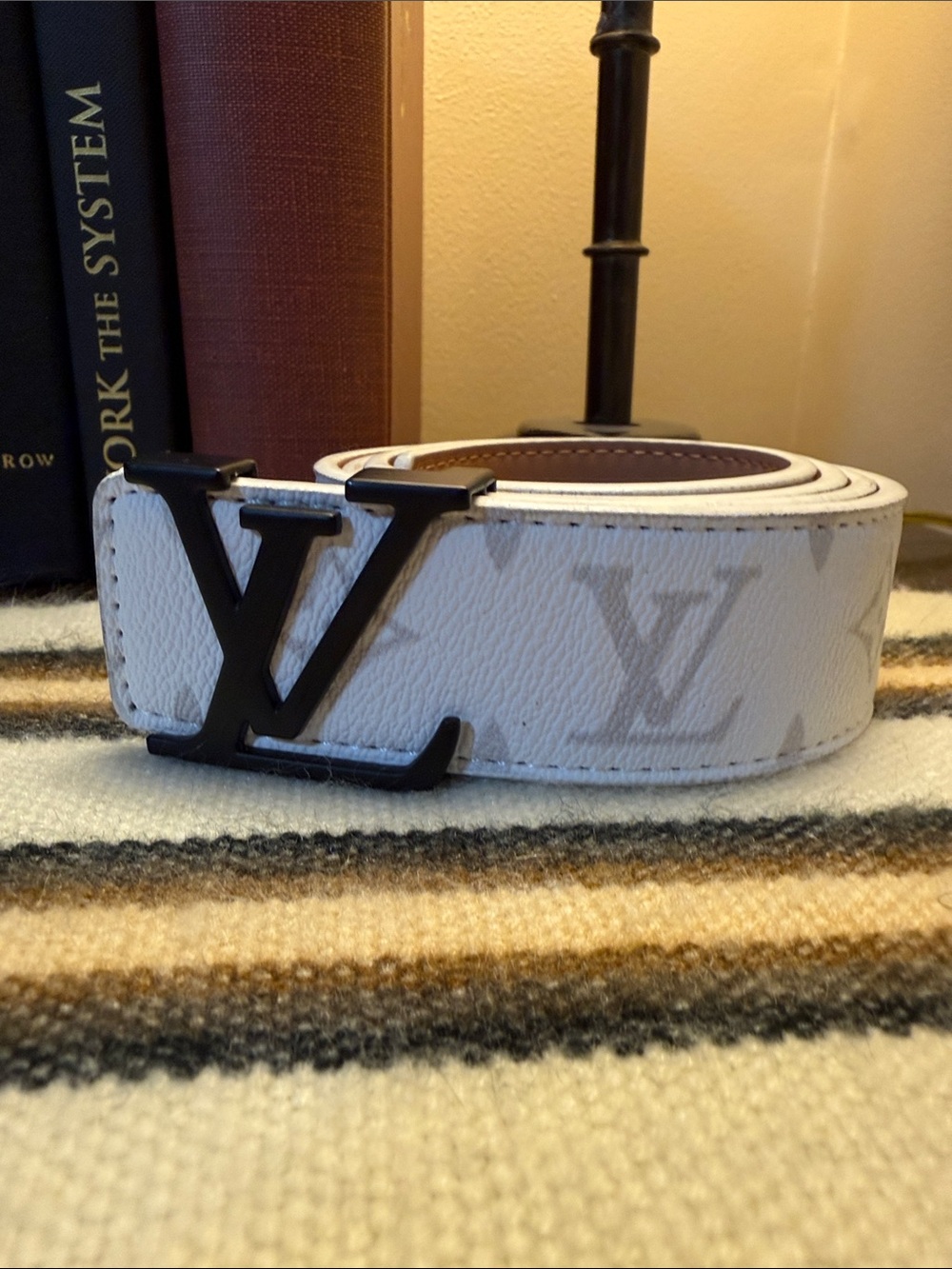 Louis Vuitton White Monogram Belt with Black LV Buckle